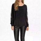 spring and autumn fashion style women black blouse lace patchwork loose batwing long sleeve sexy wom