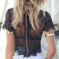 2017 New Womens Black White Blouse Shirts Tops Sexy Lace Beach Casual Crochet Zipper Back Mesh Boho 