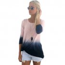 Women\'s Fashion Round Neck Long Sleeve Gradient Color Top Shirt Blouse