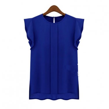 Summer Elegant Women Blouse Short Sleeve Chiffon Shirt Ruffle Casual Top Blouse Pullover 2016