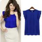 Summer Elegant Women Blouse Short Sleeve Chiffon Shirt Ruffle Casual Top Blouse Pullover 2016