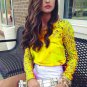 women blouse summer chiffon and lace patchwork long sleeve slash neck thin non-transparent colorful