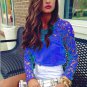 women blouse summer chiffon and lace patchwork long sleeve slash neck thin non-transparent colorful