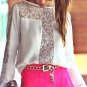 women blouse summer chiffon and lace patchwork long sleeve slash neck thin non-transparent colorful