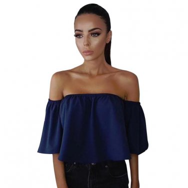 Summer Blouse Shirts Women Half Sleeve Slash Neck Soild Shirt Strapless Off Shoulder Blouses Ladies 