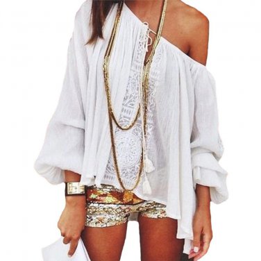 Summer Chiffon Tee Shirt Women Off Shoulder Blouse Casual Beach Crop Tank Tops Crochet Boho white La