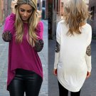 New Arrival Women Casual Sequin Stitching Long Sleeved Round Neck Irregular Hem Tops Blouse