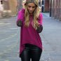 New Arrival Women Casual Sequin Stitching Long Sleeved Round Neck Irregular Hem Tops Blouse
