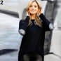 New Arrival Women Casual Sequin Stitching Long Sleeved Round Neck Irregular Hem Tops Blouse