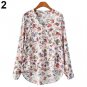 Women Casual Long Sleeve V-neck Floral Print Shirt Chiffon Blouse Irregular Top