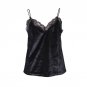 Women Pink Lace Slip Style Spaghetti Strap Shirts Velvet Camis Sexy Velour Tank Top Casual Blouse Ch