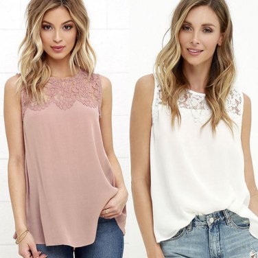 Fashion Women Summer Lace Patchwork Vest Sleeveless Casual Tank Top Blouse