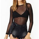 2017 Summer Sheer Mesh Top For Women Long Sleeve Sexy Office Shirts Transparent Blouse Femme Ladies 