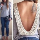 2017 Sexy Women Casual Loose Shirt Solid Club Party Beach Open Back Blouse TOPS New