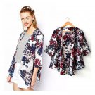 Summer Women 3/4 Sleeve Casual Shirts Floral Print Kimono Loose Casual Chiffon Coat Cardigan Loose T