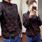 Fashion Spring Women Button Down OL Lady Shirt Blouse Collared Chiffon Long Sleeve Kiss Printed Blus