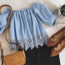 New Fashion Women Lace Sexy Off Shoulder Short Sleeve Shirt Casual Blouse Crop Tops Casual Women Sla