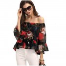 Women Summer Vintage Tops Ladies Multicolor Half Length Flower Sleeve Off The Shoulder Floral Blouse