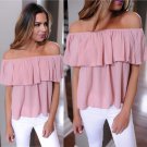 2017 Summer Fashion Women Ladies Sexy Loose Ruffle Off Shoulder Tops Dusty Shirt Blouse Pink Casual 