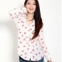 Girls Sexy Kiss Printed Collared Chiffon Long Sleeve Button Down OL Shirt Blouse