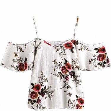 Summer Women V-Neck Chiffon Blouses Fashion Boho Floral Printed Shirts Ladies Casual Short Sleeve Of
