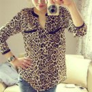 Summer Blouse 2017 Female Blouse Shirt Fashion Leopard Print V-Neck Shirt Long-sleeved  Chiffon Wome