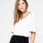 Topjini Plus Size 2017 Women Half Sleeve Tops 6XL White Chiffon Back Bow Tie Shirt Casual Summer V-n