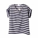 Summer Fashion O Neck Striped Women Tops Colorful Short Sleeve Female Shirts Batwing Loose Chiffon B