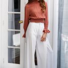 New Fashion Women Long Petal Sleeve Elegant Slim Blouses High Neck Tops Stylish Womens Spring Autumn