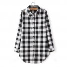 Brand New 2016 Fashion Women Lady Long Sleeve Plaid Oversized Top  Loose Turn-Down Collar Blouse Pla