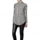 Women Causal Long Sleeve Chiffon Blouse Tops Turn-down Collar Vertical Striped Button Shirt