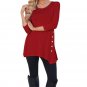 New Arrival Women Long Sleeve Loose Button Trim Tees solid color Round Neck Tunic Blouse Shirt O-Nec