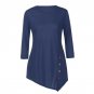 New Arrival Women Long Sleeve Loose Button Trim Tees solid color Round Neck Tunic Blouse Shirt O-Nec