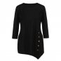 New Arrival Women Long Sleeve Loose Button Trim Tees solid color Round Neck Tunic Blouse Shirt O-Nec