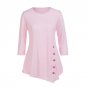 New Arrival Women Long Sleeve Loose Button Trim Tees solid color Round Neck Tunic Blouse Shirt O-Nec