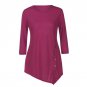 New Arrival Women Long Sleeve Loose Button Trim Tees solid color Round Neck Tunic Blouse Shirt O-Nec