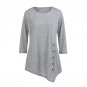 New Arrival Women Long Sleeve Loose Button Trim Tees solid color Round Neck Tunic Blouse Shirt O-Nec