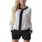 Women Long Sleeve Shirt Chiffon Pleated Patchwork Office Blouses Tops