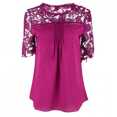 Plus Size 5XL Women Chiffon Blouse Short Sleeve O-Neck Patchwork Femme Tops Casual Blouses