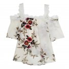 Summer Women Girls Elegant Lace Floral Printed Off Shoulder White Sexy Camis Tops Shirt Blouse