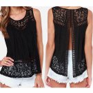Summer Style Woman Blusas 2017 Women Chiffon Blouse Sleeveless O-neck Lace Shirts Hollow out Solid P