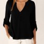 New Spring Fashion Women deep v neck button long sleeve ladies tops chiffon shirts solid elegant Top