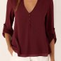 New Spring Fashion Women deep v neck button long sleeve ladies tops chiffon shirts solid elegant Top