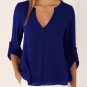 New Spring Fashion Women deep v neck button long sleeve ladies tops chiffon shirts solid elegant Top