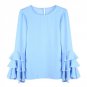 Hot Plus Size Women blouse Back Button Hollow Out Blouses Thin Long Fold Sleeve blusas Ladies Tops 2