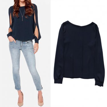Summer Womens Long Sleeve Loose Chiffon Hollow Out Casual Blouse Tops blusas