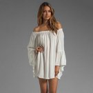 Women\'s Sexy Boat Neck Fashion Long Chiffon Blouse Top Off Shoulder Shirt