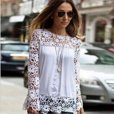 plus size 7XL women shirts 2016 new aarrive lace clothing loose shoulder solid stitching chiffon blo