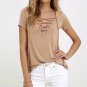Casual Short Sleeve V-neck Lace Up Shirts Hollow Out Women Blouses Autumn White Cotton Ladies Summer