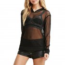 Ladies Black Mesh Tops 2017 Summer Hooded Blouse Femme 4X 5XL Transparent Women Shirt Sweatshirt Plu